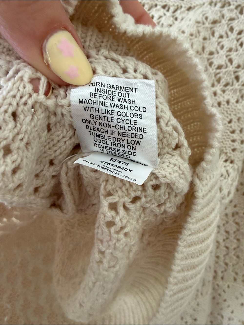 Boho Coastal Cream Ivory Open-Knit V-Neck Summer Sweater Beach Coverup Sz Sm - Picture 7 of 13